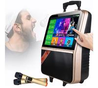 Karaoke Machine (23 Inch Touchscreen),with 2 Wireless Mic, Smart Connection + Mobile Phone Same Screen, USB/TF Playback, for Outdoor Square Dance,Home KTV,A