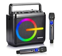 Karaoke Machine, Bluetooth Speaker with 2 Wireless Microphones, Portable Voice Amplifier PA System for Adults Kids with LED Lights Support Bass/Treble Adjustment, TF Card/USB, REC for Home Party