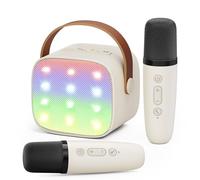 Karaoke Machine Children's Mini Karaoke Machine with 2 Microphones, Bluetooth Speaker with LED Lights and Voice Changer, Gift for Girls 3, 4, 5, 6, 7, 8, 9, 10, 11, 12+ Years (Beige)