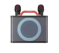 Karaoke Machine, Dual Microphone Bluetooth Speaker, Outdoor Karaoke Microphone Singing Speaker, Home KTV Set, Colorful Lighting, Large Speaker, No Noise, DSP/BT/USB/AUX/TF (Black)