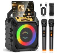 Karaoke Machine for Adults & Kids with 2 Wireless Microphones, Portable Bluetooth Karaoke Speaker with Echo Adjustment, LED Lights, TF/USB/AUX,FM,REC for Home Party, Family Fun (Black)