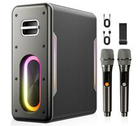 Karaoke Machine for Adults, Portable Bluetooth Karaoke Speaker with 2 Wireless Microphones, 2 Voice Mode & LED Party Lights, Party Birthday Gifts for Kids Family,Supports BT/TWS/AUX/USB/TF (Black)