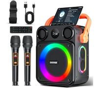 Karaoke Machine for Adults,Portable Bluetooth Karaoke Speaker with Two Wireless Microphones, 3.7v Speaker Supports TWS,TF Card/USB, AUX in, REC, Bass & Treble for Home Party/Meeting