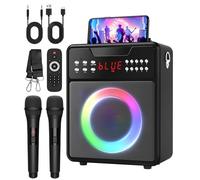 Karaoke Machine for Adults, Portable Bluetooth Speaker with 2 Wireless Microphones and Lights Show, Karaoke Speaker with Bass & Treble, Supports for TWS,USB,FM,REC,AUX in,TF Card for Party/Meeting