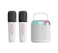 Karaoke Machine for Adults, Portable Bluetooth Speaker with 2 Wireless Microphones,with LED Light and Voice Changing Effects, Suitable for Families, Gatherings, and Camping (Y2,Double - White)