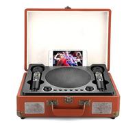 Karaoke Machine for Adults, Retro Record Wireless Bluetooth Speaker, with 2 Microphone, Supports Micro Memory Card, Flash USB and AUX Input Connections, for Home, Ktv, Conference, Birthday