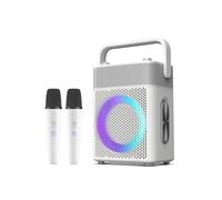 Karaoke Machine for Adults with 2 UHF Wireless Microphones with Leather Bag, IPX4 Waterproof Portable Bluetooth Speaker with Lights, Outdoor Karaoke Speaker Support Bluetooth/AUX/USB/PC (White)