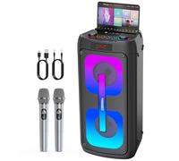 Karaoke Machine for Adults with 2 Wireless Microphones, Portable Bluetooth Speaker PA System with Dicso Lights for Big Pary, Stage Subwoofers, Outdoor, for Family, Music Lover