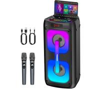 Karaoke Machine for Adults with 2 Wireless Microphones, Portable Bluetooth Speaker PA System with Dicso Lights for Big Pary, Stage Subwoofers, Outdoor, for Family, Music Lover