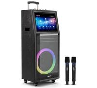 Karaoke Machine for Adults, with Lyrics Display, Smart Portable Big Bluetooth Speaker 2 Wireless Microphones, Professional Karaoke System 380-1000W Peak Power Big Bluetooth DJ Light (S100)