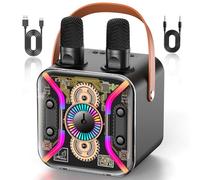 Karaoke Machine for Adults with Two Wireless Microphones, PA System Bluetooth Speaker with Microphone Supports Bass Treble, TF Card, USB, AUX, Karaoke Machine for TV, Party, Birthday (Black)