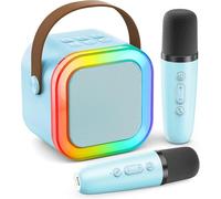 Karaoke Machine for Kids Adults, Mini Portable Bluetooth Speaker with 2 Wireless Microphones, Machines Karaoke with Voice Changing Effects & LED Lights, Best Gifts Toys for Girls and Boys (Blue)