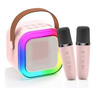 Karaoke Machine for Kids Adults, Portable Wireless Mini Karaoke Microphone Singing Speaker with 2 Wireless Mic & LED Light, Bluetooth Mini Karaoke Machine for All Smartphones, Birthday Party