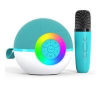 Karaoke Machine for Kids Adults, Toys with wireless microphone Mini Portable Bluetooth Speaker with 5 Voice Changing Effects & LED Light, Christmas Birthday Gifts for 4-12 Girls Boys (Green-1 Mic)