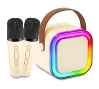 Karaoke Machine For Kids Adults, USB Mini Karaoke Machine with 2 Wireless Microphones, Portable SD/TF Card Bluetooth 5.0 Voice Changing Effects LED Party Lights Speaker, Gift Toys For Girls and Boys