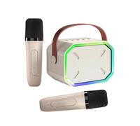 Karaoke Machine for Kids and Adults,Mini Portable Bluetooth Speaker with 2 Wireless Microphones,Led Lights for TV, Home Party,Kids Gifts for Girls Boys Family Party Birthday(Beige)