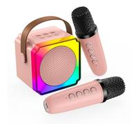Karaoke Machine for Kids by MMOBIEL - Mini Karaoke, Portable Bluetooth Speaker, 2 Wireless Microphones, Adjustable LED-lights, Voice Changer - Party, Birthday Gift for Kids, Girls, Boys, Age 3+, Pink