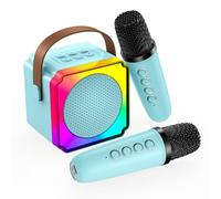 Karaoke Machine for Kids by MMOBIEL - Mini Karaoke, Portable Bluetooth Speaker, 2 Wireless Microphones, Adjustable LED-lights, Voice Changer - Party, Birthday Gift for Kids, Girls, Boys, Age 3+, Blue