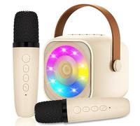 Karaoke Machine for Kids, Mini Karaoke Machine with 2 Wireless Microphone, Portable Bluetooth Speaker with LED Lights, Best Birthday Gift Toys for Girls and Boys
