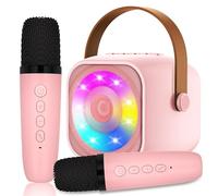 Karaoke Machine for Kids, Mini Karaoke Machine with 2 Wireless Microphone, Portable Bluetooth Speaker with LED Lights, Best Birthday Gift Toys for Girls and Boys