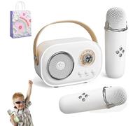 Karaoke Machine for Kids, Mini Karaoke Machine With 2 Wireless Microphones, Kids Karaoke Machine for Girls, C20 Mini Karaoke Machine, Retro Speaker Set Stereo Sound for Party (2 Mic,White)