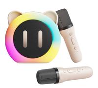 Karaoke Machine for Kids, Portable Bluetooth Karaoke Speaker with 2 Wireless Microphones with LED Lights, Girls Boys Gift Toys for Birthday Party Christmas Supports TF Card/USB, AUX in (White)