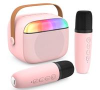 Karaoke Machine for Kids with 2 Wireless Microphone,Mini Portable Karaoke Bluetooth Speaker with Voice Changing Effects & LED Lights,Gifts for Girls Boys Age 3-15(Pink)