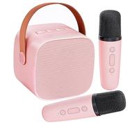 Karaoke Machine for Kids with 2 Wireless Microphones, Bluetooth Portable Speaker with Voice Changer, Birthday Gifts for Girls Boys Age 3-12, Compact Pink Design, Supports TF Card SD Card Music Play