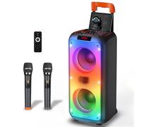 Karaoke Machine, Hukkmela Karaoke Machine Party Speaker for Adults with 2 Microphones, Portable PA System, Compatible with TF/USB/AUX, Bluetooth 5.3 TWS & LED Mode