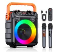 Karaoke Machine,Karaoke Machine for Adults & Kids,Bluetooth Karaoke Machine with 2 Wireless Microphones,Portable Karaoke Speaker,Supports TF Card/USB,AUX in,REC,FM,TWS for Home Party(Orange)