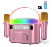 Karaoke Machine, Karaoke Machine for Adults Kids with Lyrics Display, Portable Bluetooth Dual Speaker with 2 Wireless Microphones, 7 Modes, Night Lights, White Noise, 8G Card