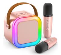 Karaoke Machine Kids 2 Microphones IROO - Mini Karaoke Machine Bluetooth with Voice Changing Effects - Girls Birthday Presents - Supports Smartphone/iPad/TF Card - Ideal for Kids Aged 3+ (Rosegold)