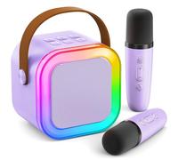 Karaoke Machine Kids 2 Microphones IROO - Mini Karaoke Machine Bluetooth with Voice Changing Effects - Girls Birthday Presents - Supports Smartphone/iPad/TF Card - Ideal for Kids Aged 3+ (Purple)