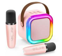 Karaoke Machine Kids 2 Microphones IROO - Mini Karaoke Machine Bluetooth with Voice Changing Effects - Girls Birthday Presents - Supports Smartphone/iPad/TF Card - Ideal for Kids Aged 3+ (Pink)