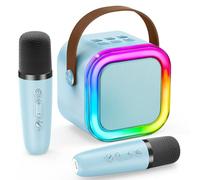 Karaoke Machine Kids 2 Microphones IROO - Mini Karaoke Machine Bluetooth with Voice Changing Effects - Girls Birthday Presents - Supports Smartphone/iPad/TF Card - Ideal for Kids Aged 3+ (Blue)