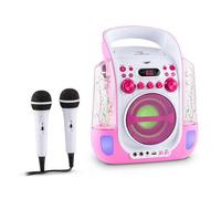 Karaoke Machine Kids 2 Microphones LED Lights CD+G Player System USB MP3 Pink
