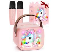 Karaoke Machine Kids 2 Microphones,Mini Portable Karaoke Machine with RGB Light, Presents Microphone Girls Unicorn Toys for Kids 3-12+ Year Old, Teenage Boy Gifts for Birthday, Christmas, Party, Home