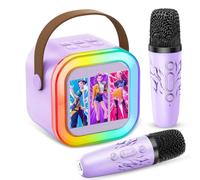 Karaoke Machine Kids, Upgrade Karaoke Machine 2 Wireless Microphones, Mini Karaoke Bluetooth Speaker with Party Led Lights, Gifts for Boys Girls Children Toddler, Toys for Children (LMNTMKF-purple)