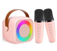 Karaoke Machine Microphone for Kids, 8-12 Years Old Girl Gift Toys Portable Bluetooth Speaker with Wireless Microphone and LED Lights, Birthday Gifts for Girls Ages 4, 5, 6, 7,9, 10 Singing Mic-Pink