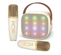 Karaoke Machine Mini Karaoke Machine for Kids Adults Karaoke Machine 2 Microphones and LED Lights Portable Bluetooth Speaker Birthday Gifts Toys for Girls and Boys (Beige)