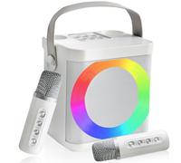 Karaoke Machine, Portable Bluetooth Karaoke Speaker for Adults Kids, with 2 Wireless Mics and Dynamic Lights, for Home Party Gifts,Meeting-White