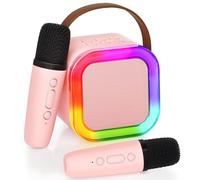 Karaoke Machine, Portable Bluetooth Mini Karaoke Microphone Speaker with 2 Wireless Mics and Lights, Ideal for Children and Adults Birthday, Family, Home Parties