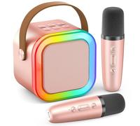 Karaoke Machine, Portable Bluetooth Mini Karaoke Microphone Speaker with 2 Wireless Mics and Lights, Ideal for Children and Adults Birthday, Family, Home Parties