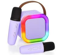 Karaoke Machine, Portable Bluetooth Mini Karaoke Microphone Speaker with 2 Wireless Mics and Lights, Ideal for Children and Adults Birthday, Family, Home Parties