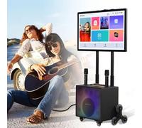 Karaoke Machine, Portable Bluetooth PA Speaker System with 32-Inch Touch Tablet, 2 Wireless Microphones, Foldable LED Speaker for Outdoor and Party Use