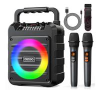 Karaoke Machine - Portable Bluetooth Speaker with 2 Wireless Microphones for Adults & Kids with Lights, PA System Speaker Supports TF Card/USB, AUX in, REC, Bass & Treble for Party/Meeting