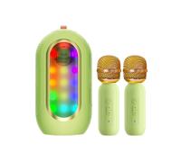 Karaoke Machine with 2 Microphone ABS Mini Portable Speaker for Outdoor Indoor Family Home Party (Green)
