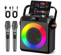 Karaoke Machine with 2 Microphones, Portable Bluetooth 5.3 Speaker with Upgraded Subwoofer & Bass Adjustment, PA System with Echo Adjustment, Support TWS/TF Card/USB/AUX/REC/Live