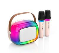 Karaoke Machine with 2 Wireless Microphone, Mini Portable Bluetooth Speaker with Colorful Lights for Kids and Adults, Gifts Toys for Girls and Boys 4, 5, 6, 7, 8, 9, 10 +Year Old Birthday Party Family