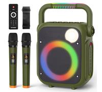 Karaoke Machine with 2 Wireless Microphones, 6.5" Woofer Party Speaker with RGB Lights, Bluetooth 5.0 TWS, Recording, Guitar & Mic Inputs, Portable PA System for Adults-Green